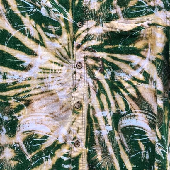 Flyshacker Sailfish Green Tan Acid Tie Dye Short Sleeve Button Shirt Mens Large - Picture 8 of 10